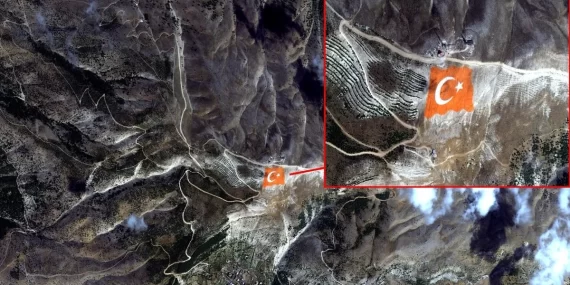 Ahır Dağı’na İşlenen Dev Türk Bayrağı Göktürk-1 Uydusundan Görüntülendi