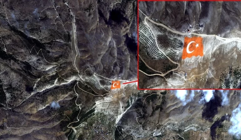 Ahır Dağı’na İşlenen Dev Türk Bayrağı Göktürk-1 Uydusundan Görüntülendi