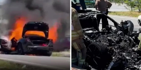 20 MİLYONLUK FERRARİ ALEV TOPUNA DÖNDÜ! SÜRÜCÜ ADALI’NIN OĞLU