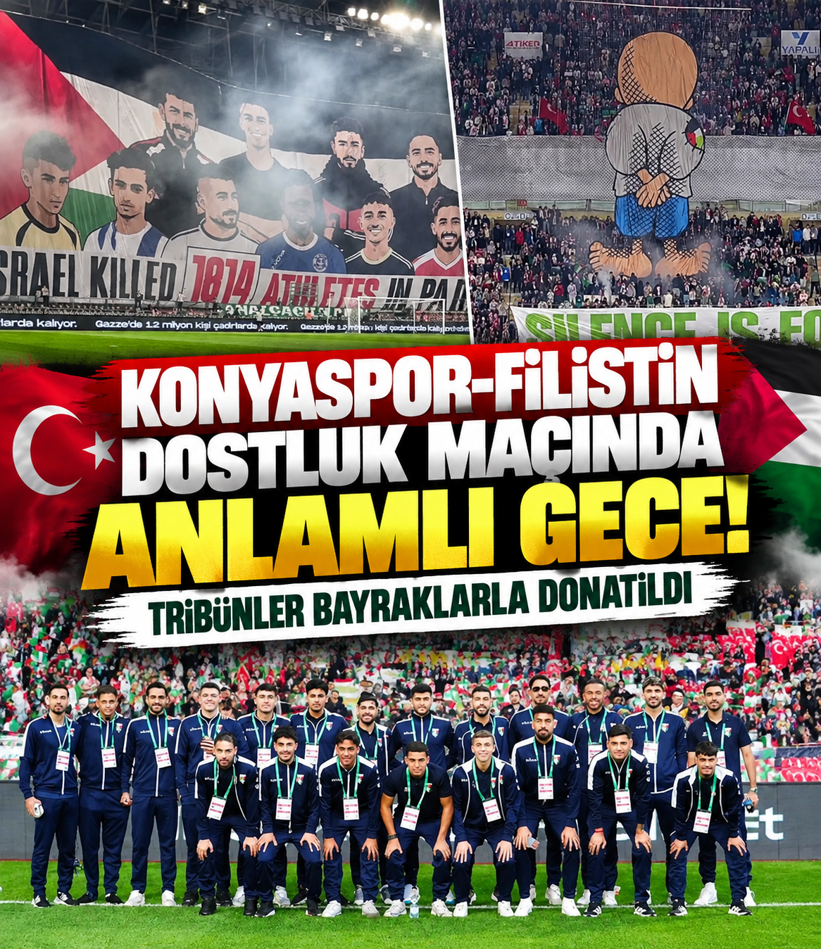 Konyaspor-Filistin Dostluk Maçında Anlamlı Gece: Tribünler Bayraklarla Donatıldı