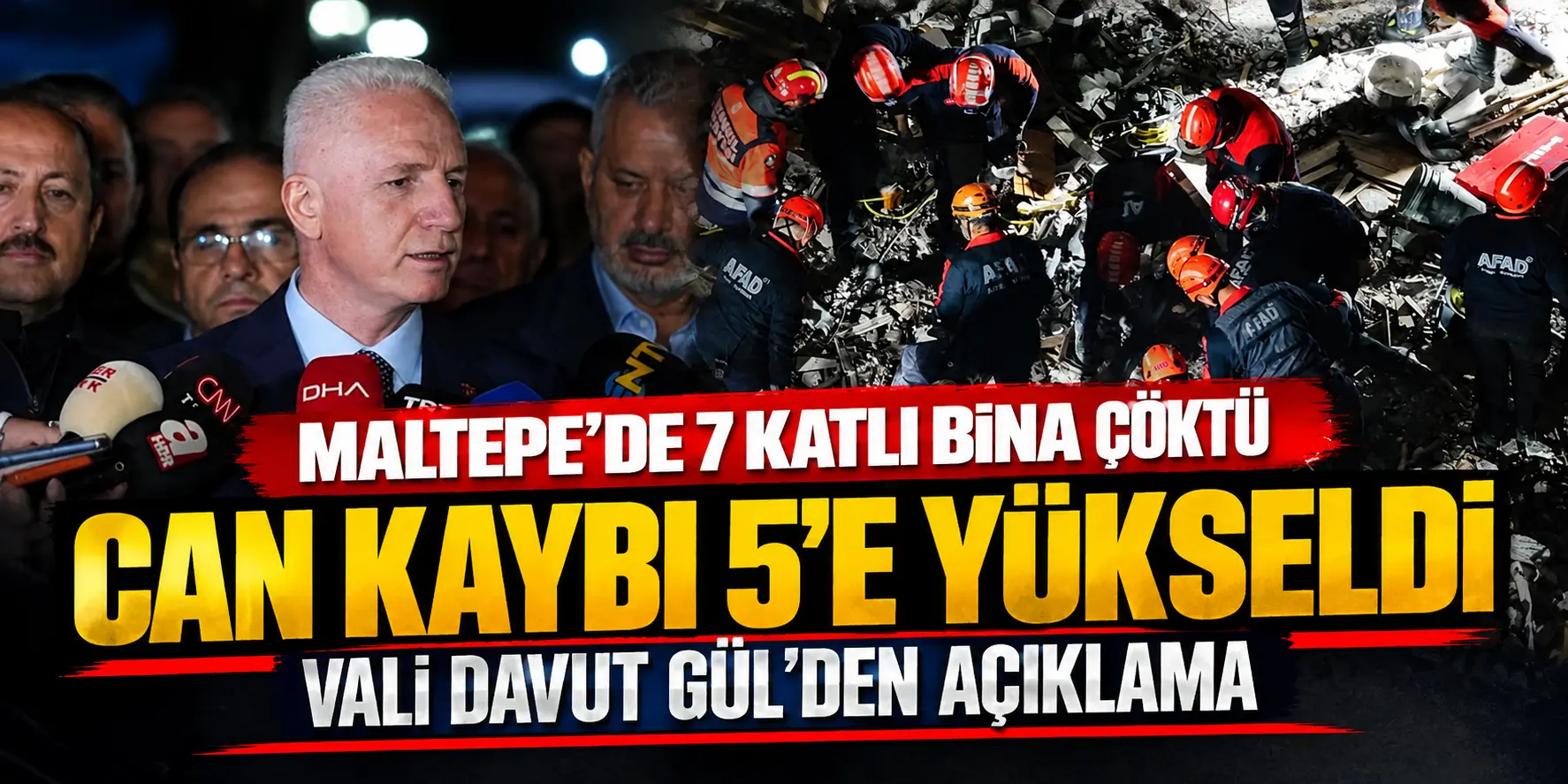 Maltepe’de 7 Katlı Bina Çöktü: Can Kaybı 5’e Yükseldi! Vali Davut Gül’den Açıklama