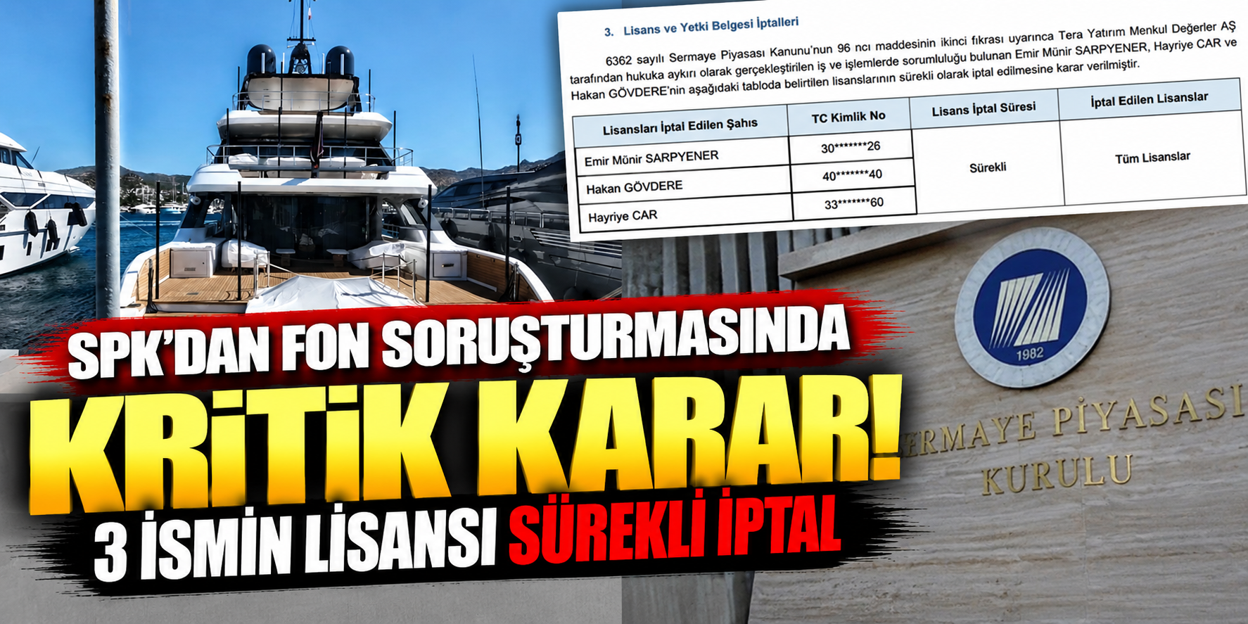 SPK’dan Fon Soruşturmasında Kritik Karar: 3 İsmin Lisansı Sürekli İptal
