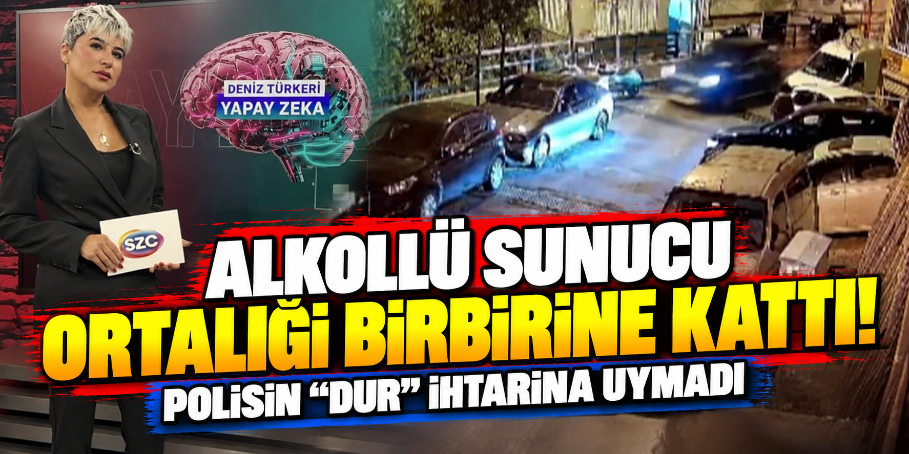 Alkollü sunucu ortalığı birbirine kattı! Polisten kaçarken kaza yaptı  polisin “dur” ihtarına uymadı