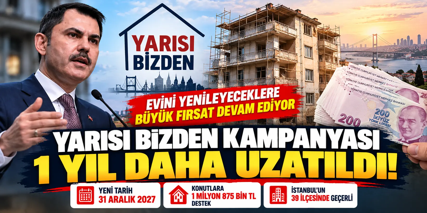 Yarısı Bizden Kampanyası 2027’ye Kadar Uzatıldı! Evini Yenileyeceklere 1 Milyon 875 Bin TL Destek