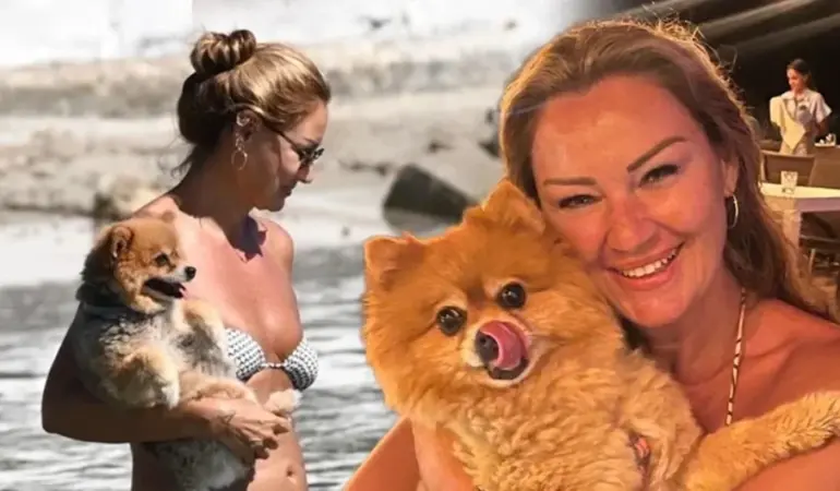 Pınar Altuğ Tatilin Tadını Çıkarıyor! Çeşme’de Köpeğiyle Sulara Girdi