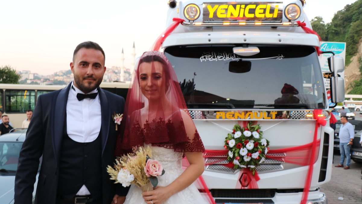 Zonguldak’taki şoför, tırını gelin arabası yaptı
